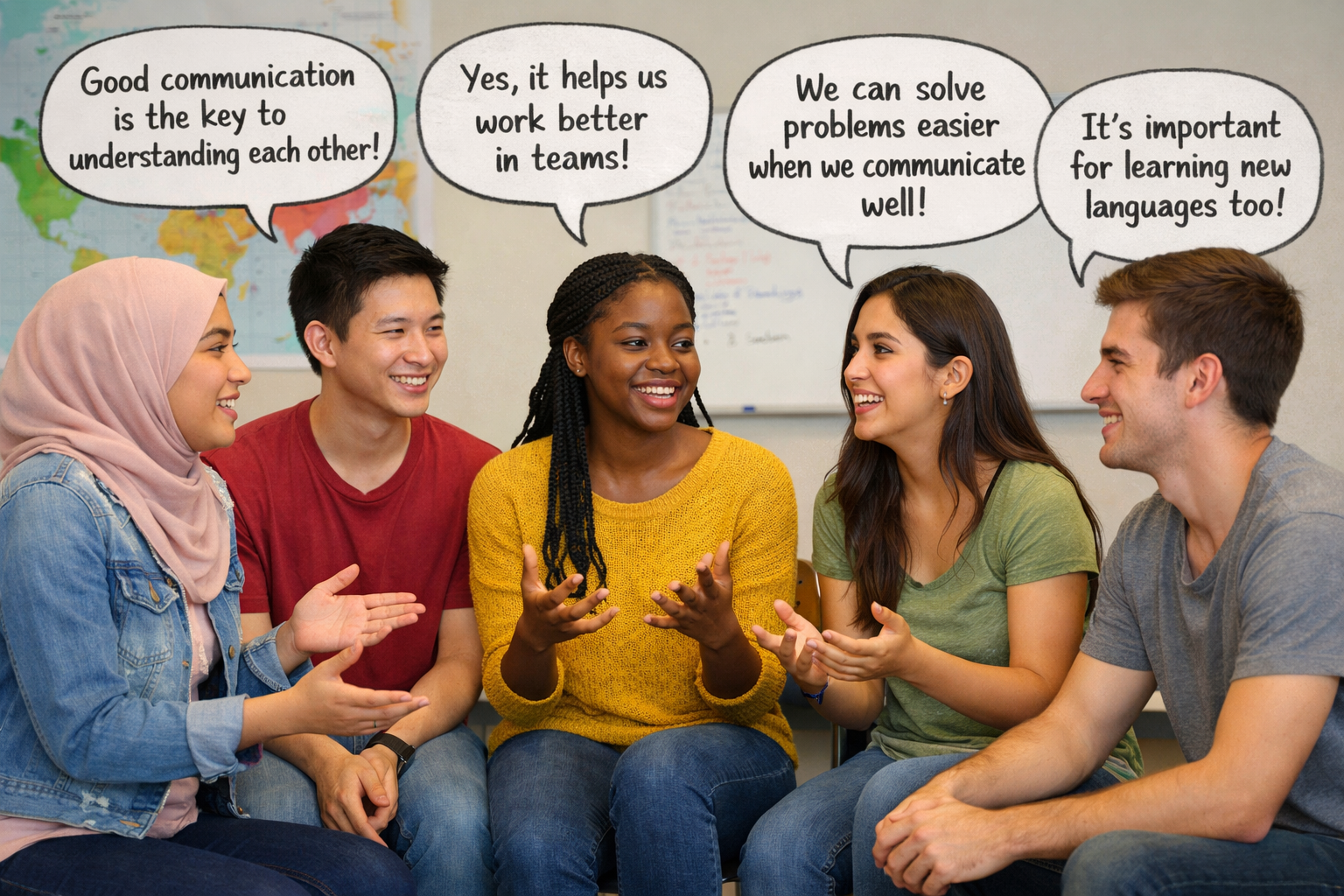 students sharing insights on communication